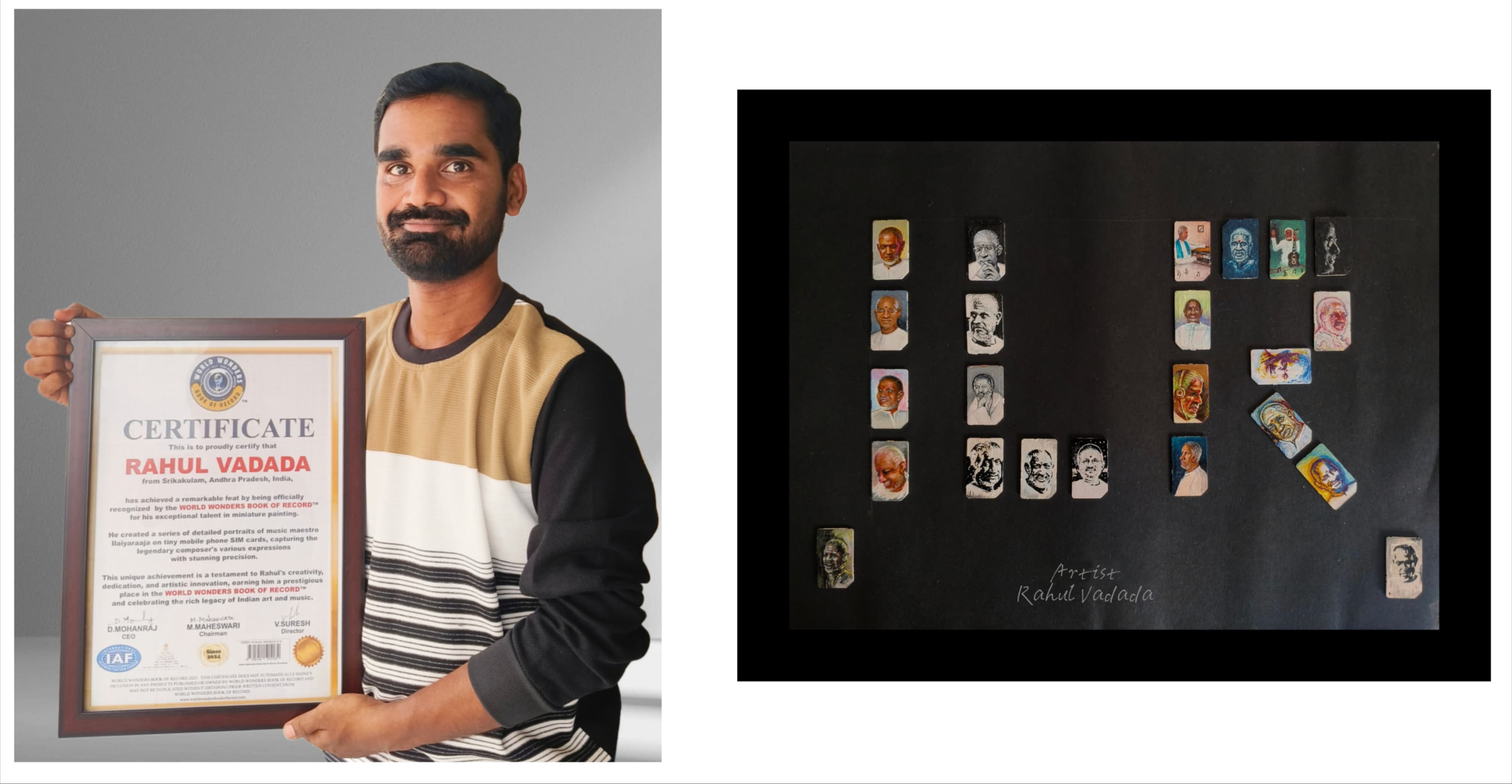 Rahul Vadada Sets World Record with Miniature Ilaiyaraaja Portraits on SIM Cards
